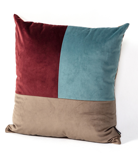 Cushion Patchwork square beige chocolate blue